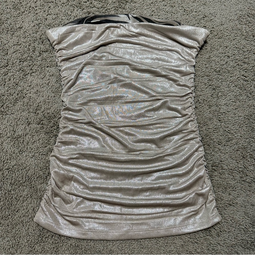Vintage Forever 21 Metallic Y2K Zebra Stripes Strapless Ruched Tube Top, Medium - Picture 9 of 10